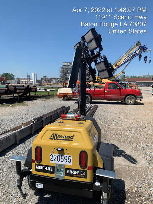 2022 Allmand NLV3GR (4) LED Light Fixture 350W, 23' Vertical Mast, 3kW Prime, Towable, Deep Sea L401, Leveling Jacks, Yanmar T4F 5.8hp