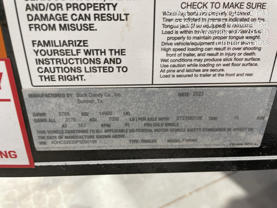 2023 BUCK DANDY CO 83X20 Tilt- Rental