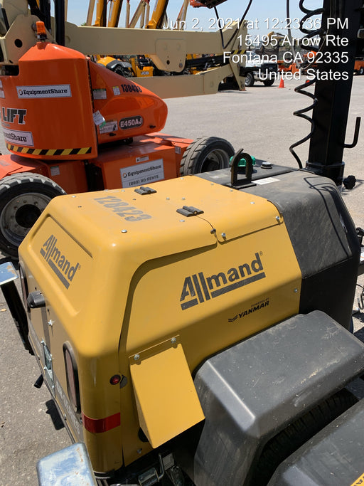 2021 Allmand NLV3GR (4) LED Light Fixture 350W, 23' Vertical Mast, 3kW Prime, Towable, Deep Sea L401, Leveling Jacks, Yanmar T4F 5.8hp