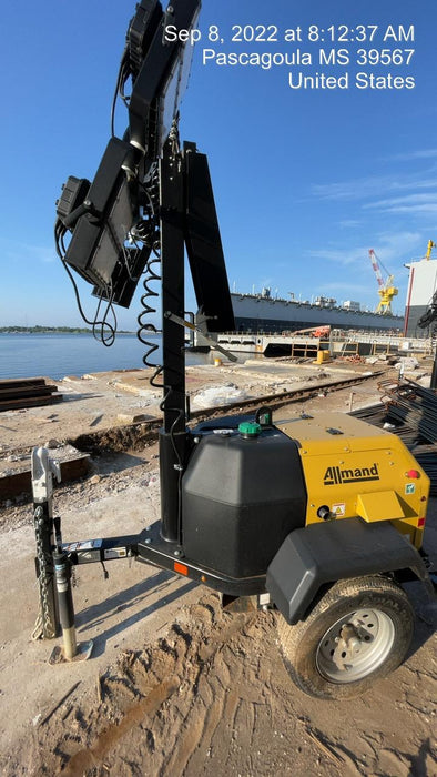 2022 Allmand NLV3GR (4) LED Light Fixture 350W, 23' Vertical Mast, 3kW Prime, Towable, Deep Sea L401, Leveling Jacks, Yanmar T4F 5.8hp