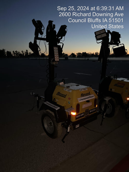 2022 Allmand NLV3GR (4) LED Light Fixture 350W, 23' Vertical Mast, 3kW Prime, Towable, Deep Sea L401, Leveling Jacks, Yanmar T4F 5.8hp