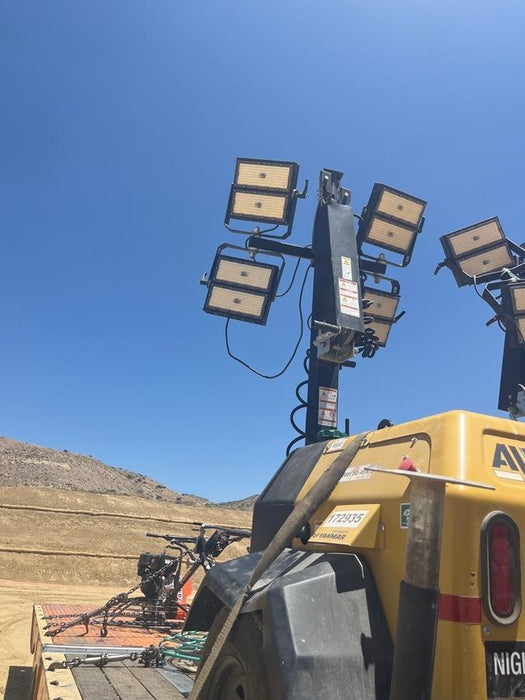 Allmand NLV3GR (4) LED Light Fixture 350W, 23' Vertical Mast, 3kW Prime, Towable, Deep Sea L401, Leveling Jacks, Yanmar T4F 5.8hp