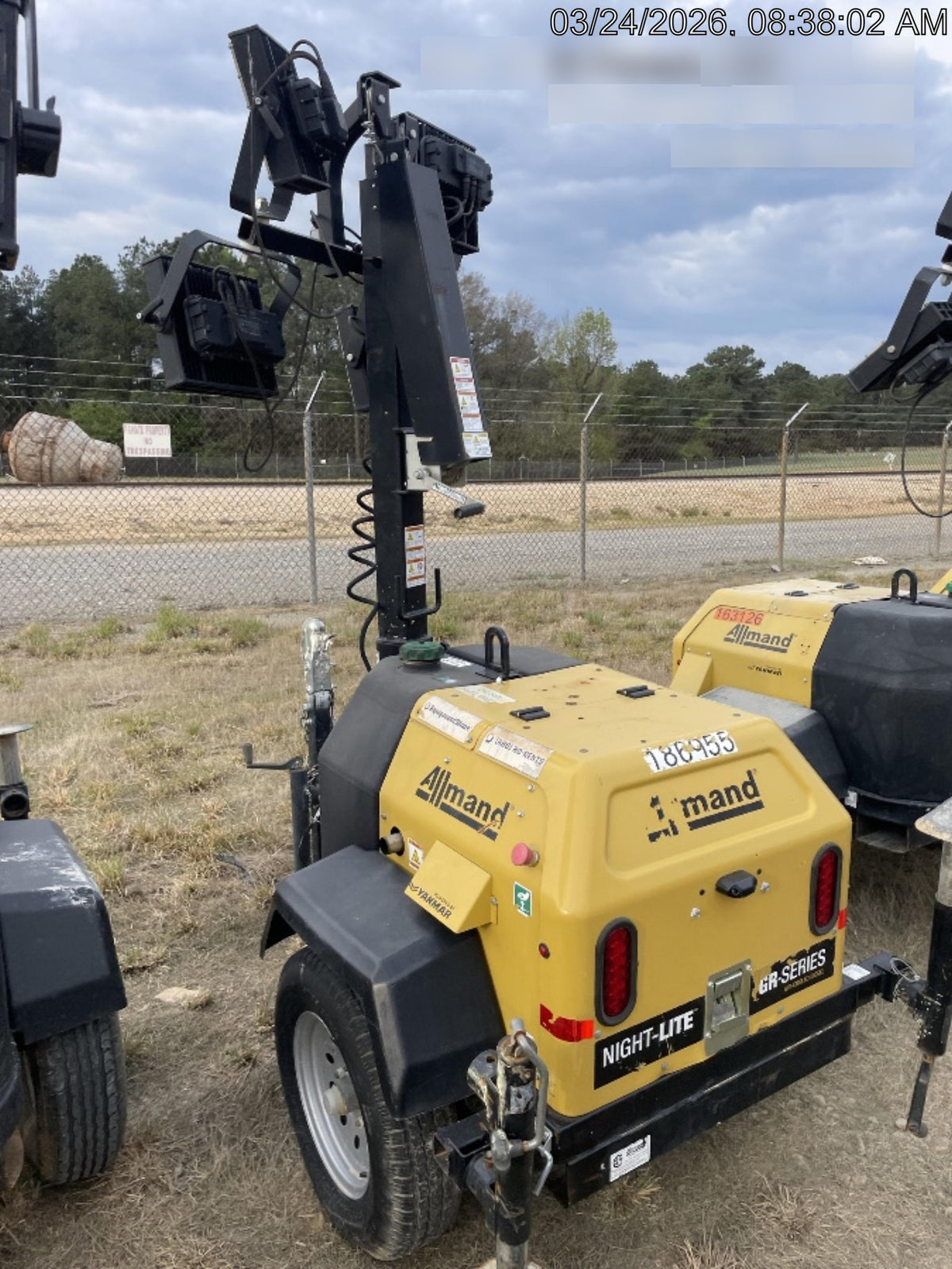 2021 Allmand NLV3GR (4) LED Light Fixture 350W, 23' Vertical Mast, 3kW Prime, Towable, Deep Sea L401, Leveling Jacks, Yanmar T4F 5.8hp