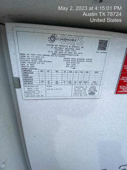 2022 CAPS PAHV-140TC-0NN0NN-5E5-P2-VG2CEUP