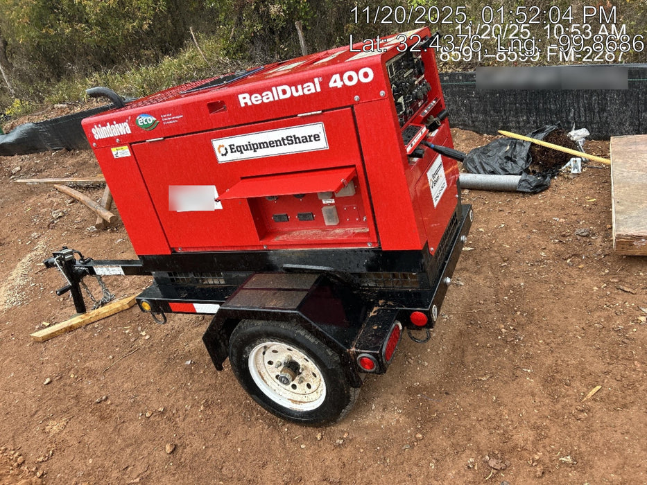 2023 Shindaiwa DGW400MDL Kubota D902 Engine, 23 HP, Dual Op Welder, Wire, Arc, Droop Stick, Tig, and CC Stick Functionality, Simulphase, 3 Phase and 1 Phase Gen Output, Single Axle NB Trlr, Slr Trckl Chrg 12V 12W, Fire Ext