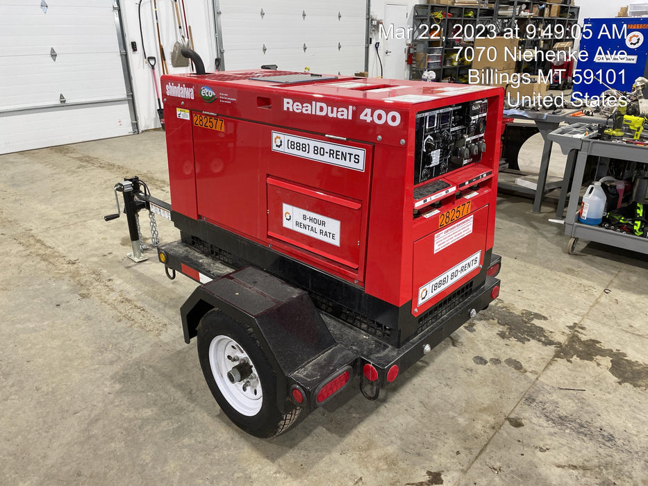 2022 Shindaiwa DGW400MDL Kubota D902 Engine, 23 HP, Dual Op Welder, Wire, Arc, Droop Stick, Tig, and CC Stick Functionality, Simulphase, 3 Phase and 1 Phase Gen Output, Single Axle NB Trlr, Slr Trckl Chrg 12V 12W, Fire Ext