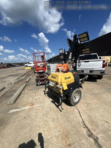 2022 Allmand NLV3GR (4) LED Light Fixture 350W, 23' Vertical Mast, 3kW Prime, Towable, Deep Sea L401, Leveling Jacks, Yanmar T4F 5.8hp