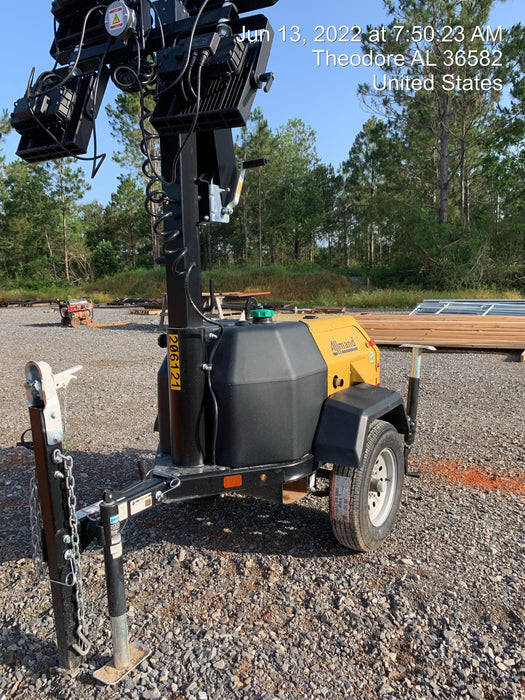 2022 Allmand NLV3GR (4) LED Light Fixture 350W, 23' Vertical Mast, 3kW Prime, Towable, Deep Sea L401, Leveling Jacks, Yanmar T4F 5.8hp