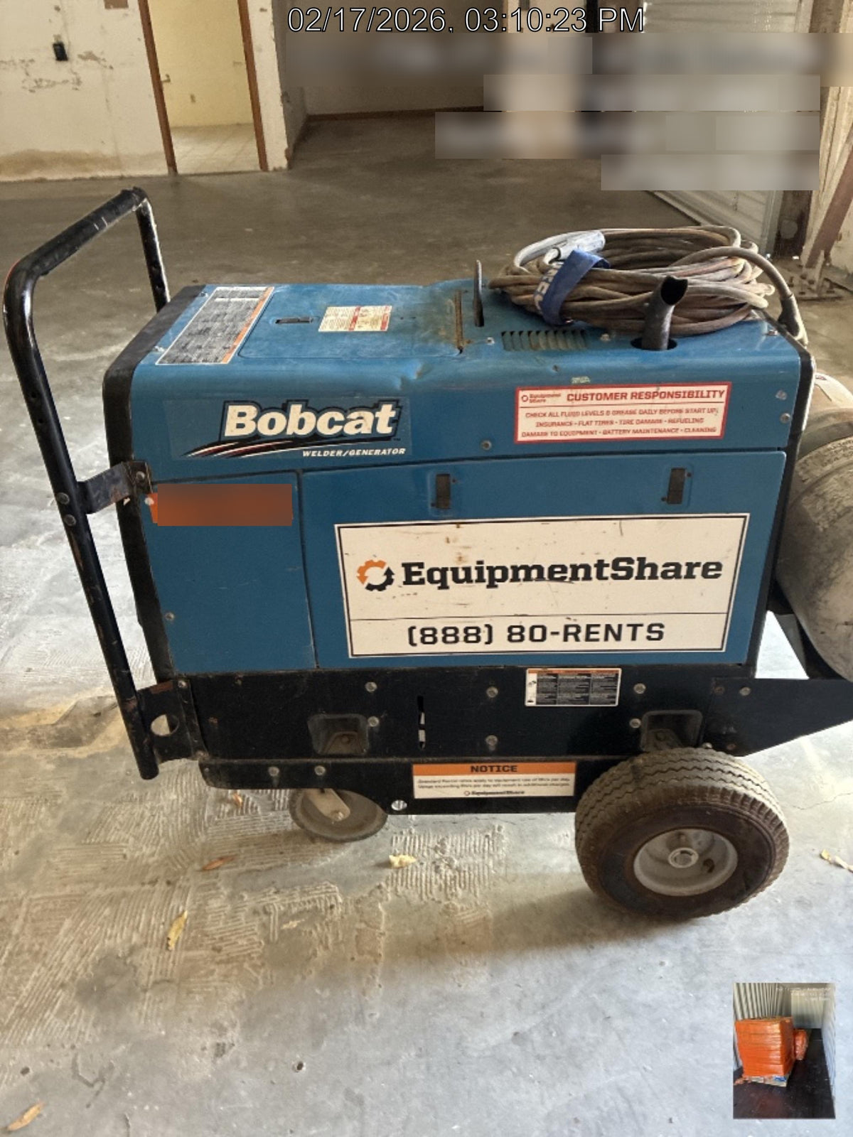 2020 Miller Electric BOBCAT 250 Part #951600 PKG-250 amp Propane Welder, Standard w/Running Gear, Bracket, Hos
