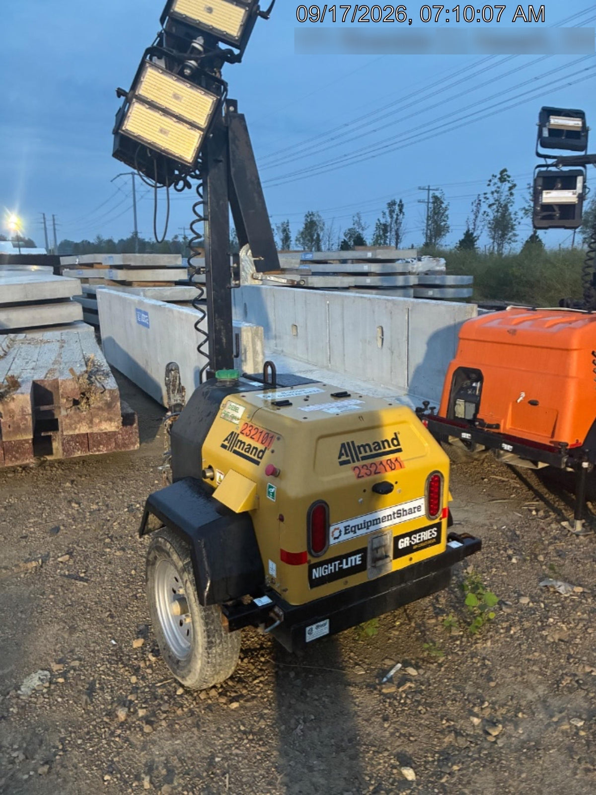 2022 Allmand NLV3GR (4) LED Light Fixture 350W, 23' Vertical Mast, 3kW Prime, Towable, Deep Sea L401, Leveling Jacks, Yanmar T4F 5.8hp
