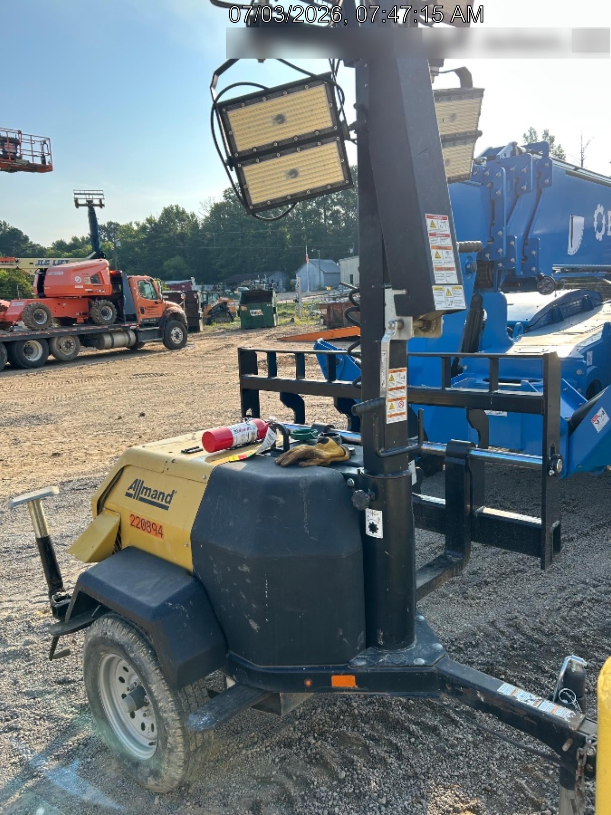 2022 Allmand NLV3GR (4) LED Light Fixture 350W, 23' Vertical Mast, 3kW Prime, Towable, Deep Sea L401, Leveling Jacks, Yanmar T4F 5.8hp