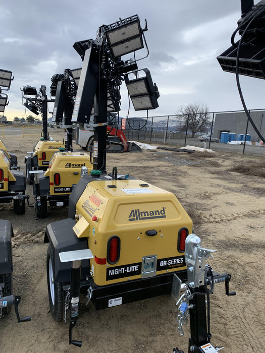 2021 Allmand NLV3GR (4) LED Light Fixture 350W, 23' Vertical Mast, 3kW Prime, Towable, Deep Sea L401, Leveling Jacks, Yanmar T4F 5.8hp