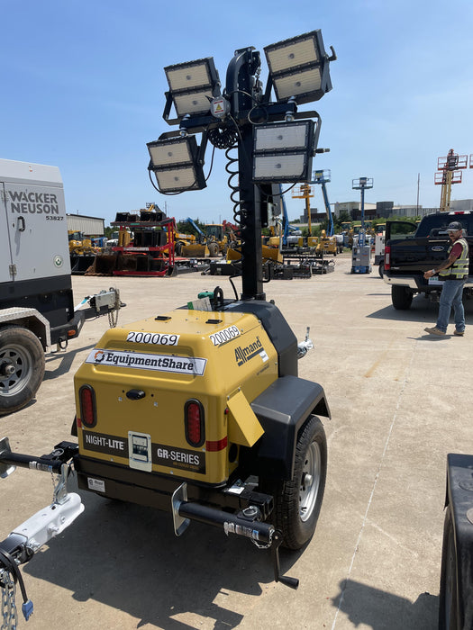 2022 Allmand NLV3GR (4) LED Light Fixture 350W, 23' Vertical Mast, 3kW Prime, Towable, Deep Sea L401, Leveling Jacks, Yanmar T4F 5.8hp