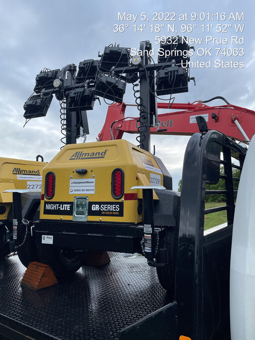 2022 Allmand NLV3GR (4) LED Light Fixture 350W, 23' Vertical Mast, 3kW Prime, Towable, Deep Sea L401, Leveling Jacks, Yanmar T4F 5.8hp