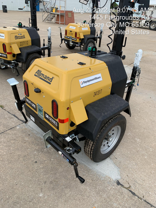 2022 Allmand NLV3GR (4) LED Light Fixture 350W, 23' Vertical Mast, 3kW Prime, Towable, Deep Sea L401, Leveling Jacks, Yanmar T4F 5.8hp