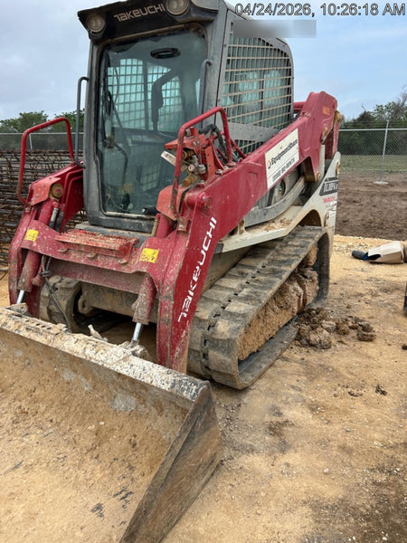 2019 Takeuchi TL10V2-CR Cab/Heat/AC, Rubber Tracks, Backup Alarm, Front & rear working Lights, Auxiliary Hydraulics, 2 Speed Travel, Engine Monitoring System, Hydraulic universal quick hitch w/76" HD smooth dirt bucket with bolt-on edge, 20.3 cubic feet capacity, 48" Pallet forks and frame