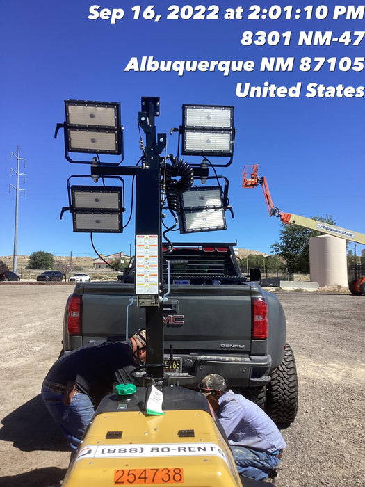 2022 Allmand NLV3GR (4) LED Light Fixture 350W, 23' Vertical Mast, 3kW Prime, Towable, ES Decals, T3