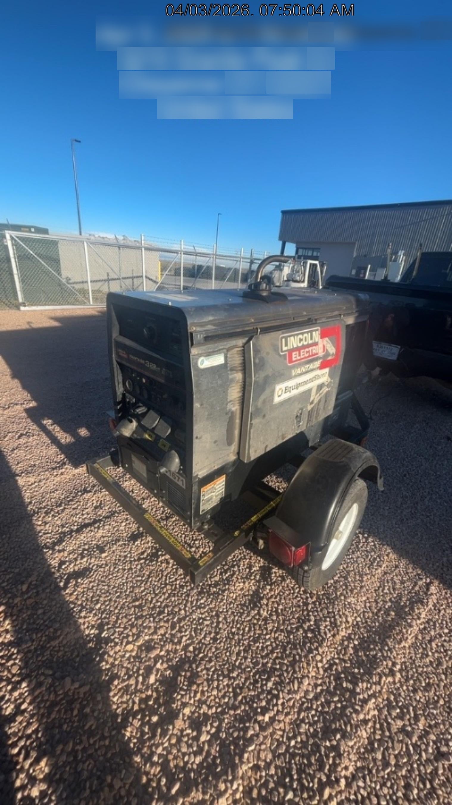 2019 Lincoln Electric Vantage 322 Welder Ready-Pak 3, Two wheel trailer, Fender and Light kit, Cable Rack