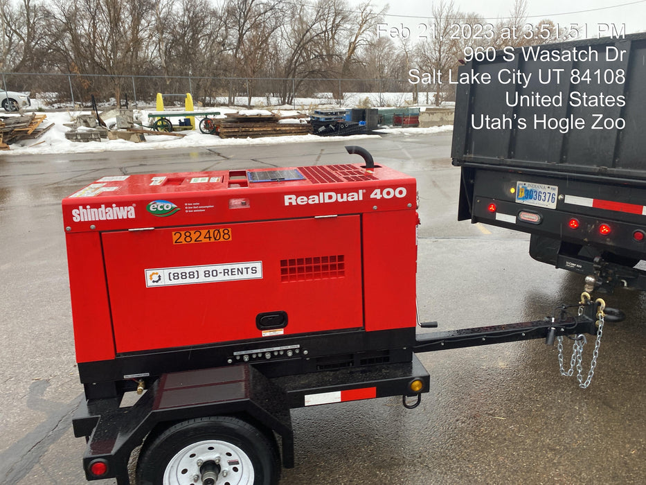 2022 Shindaiwa DGW400MDL Kubota D902 Engine, 23 HP, Dual Op Welder, Wire, Arc, Droop Stick, Tig, and CC Stick Functionality, Simulphase, 3 Phase and 1 Phase Gen Output, Single Axle NB Trlr, Slr Trckl Chrg 12V 12W, Fire Ext