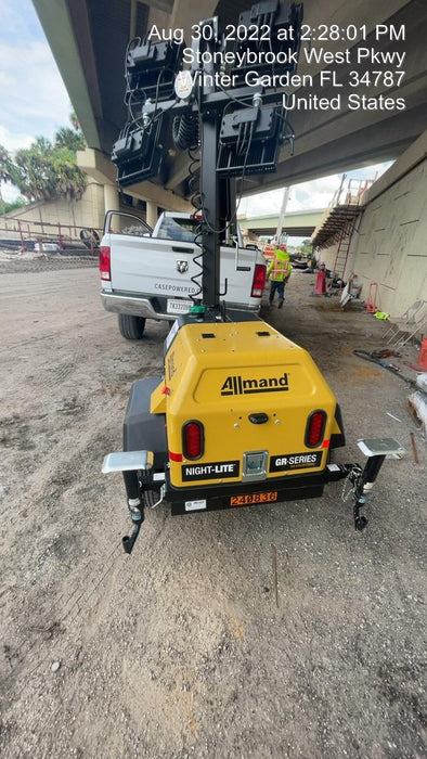 2022 Allmand NLV3GR (4) LED Light Fixture 350W, 23' Vertical Mast, 3kW Prime, Towable, Deep Sea L401, Leveling Jacks, Yanmar T4F 5.8hp