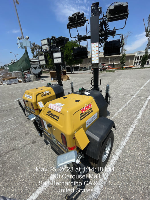 2022 Allmand NLV3GR (4) LED Light Fixture 350W, 23' Vertical Mast, 3kW Prime, Towable, ES Decals, T3