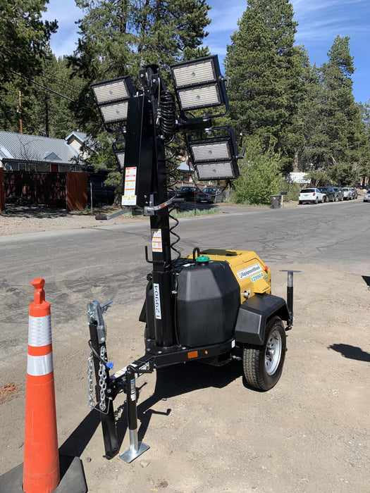 2021 Allmand NLV3GR (4) LED Light Fixture 350W, 23' Vertical Mast, 3kW Prime, Towable, Deep Sea L401, Leveling Jacks, Yanmar T4F 5.8hp