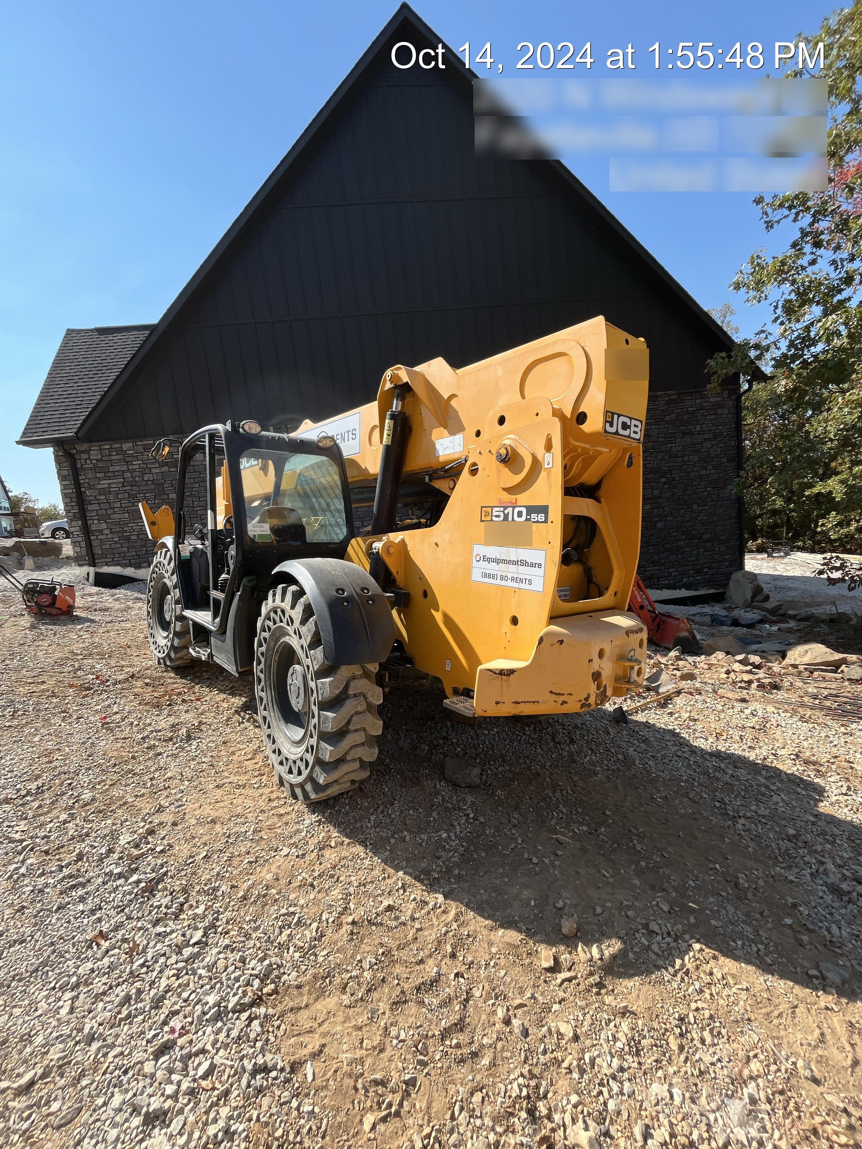 2019 JCB 510-56 Open ROPS, 74 HP, Solid Tires, Worklights, Beacon, Aux Hydraulics, Lifting Eye, 60" Carriage/60" Forks