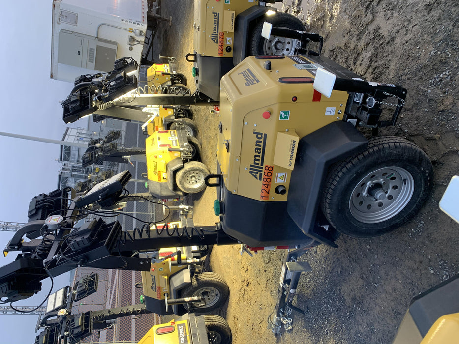 2020 Allmand NLV3GR (4) LED Light Fixture 350W, 23' Vertical Mast, 3kW Prime, Towable, Deep Sea L401, Leveling Jacks, Yanmar T4F 5.8hp