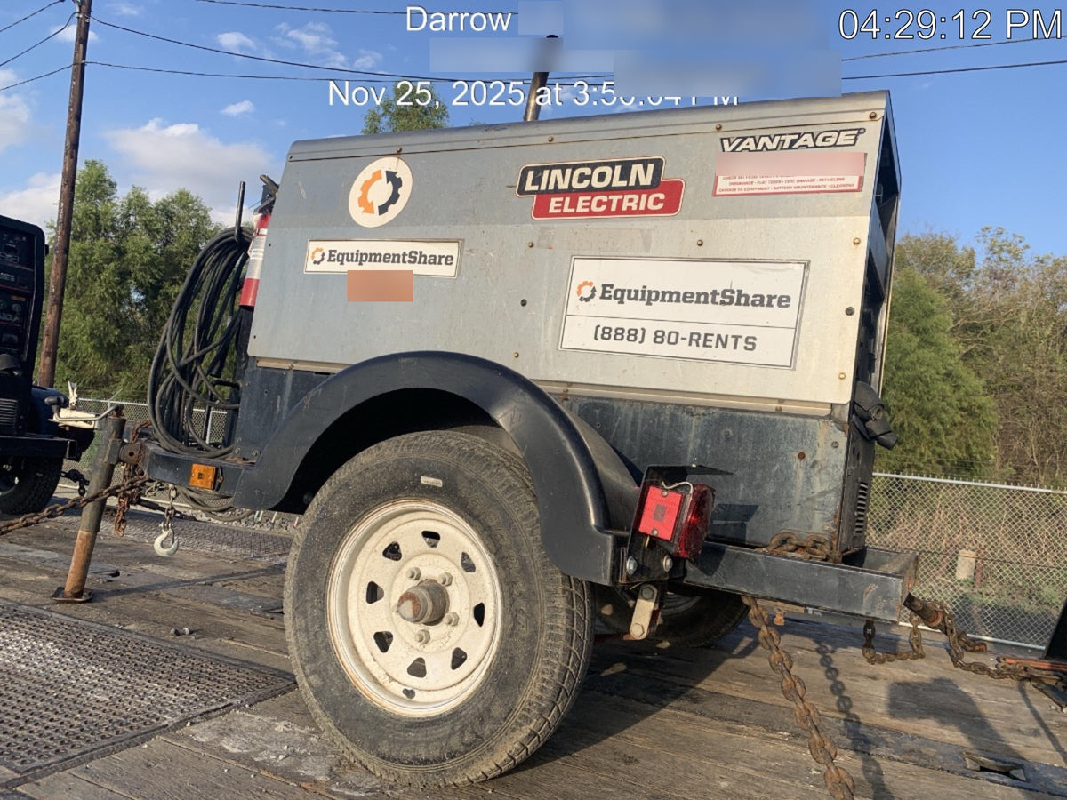 2019 Lincoln Electric Vantage 322 Welder Ready-Pak 3, Two wheel trailer, Fender and Light kit, Cable Rack