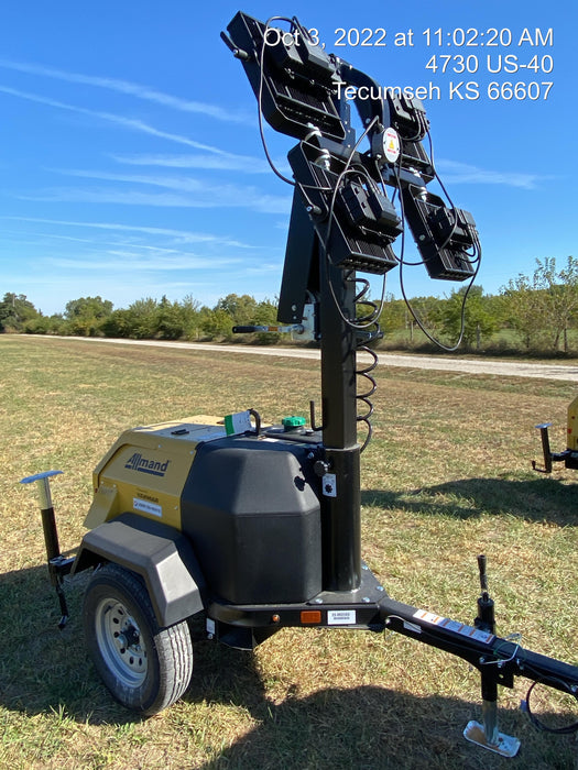 2022 Allmand NLV3GR (4) LED Light Fixture 350W, 23' Vertical Mast, 3kW Prime, Towable, ES Decals, T3