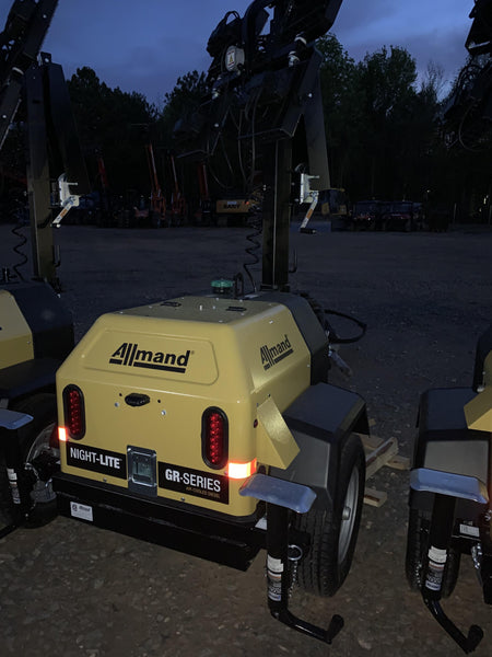 2022 Allmand NLV3GR (4) LED Light Fixture 350W, 23' Vertical Mast, 3kW Prime, Towable, Deep Sea L401, Leveling Jacks, Yanmar T4F 5.8hp