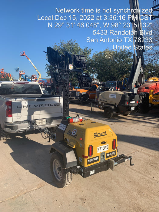 2022 Allmand NLV3GR (4) LED Light Fixture 350W, 23' Vertical Mast, 3kW Prime, Towable, ES Decals, T3