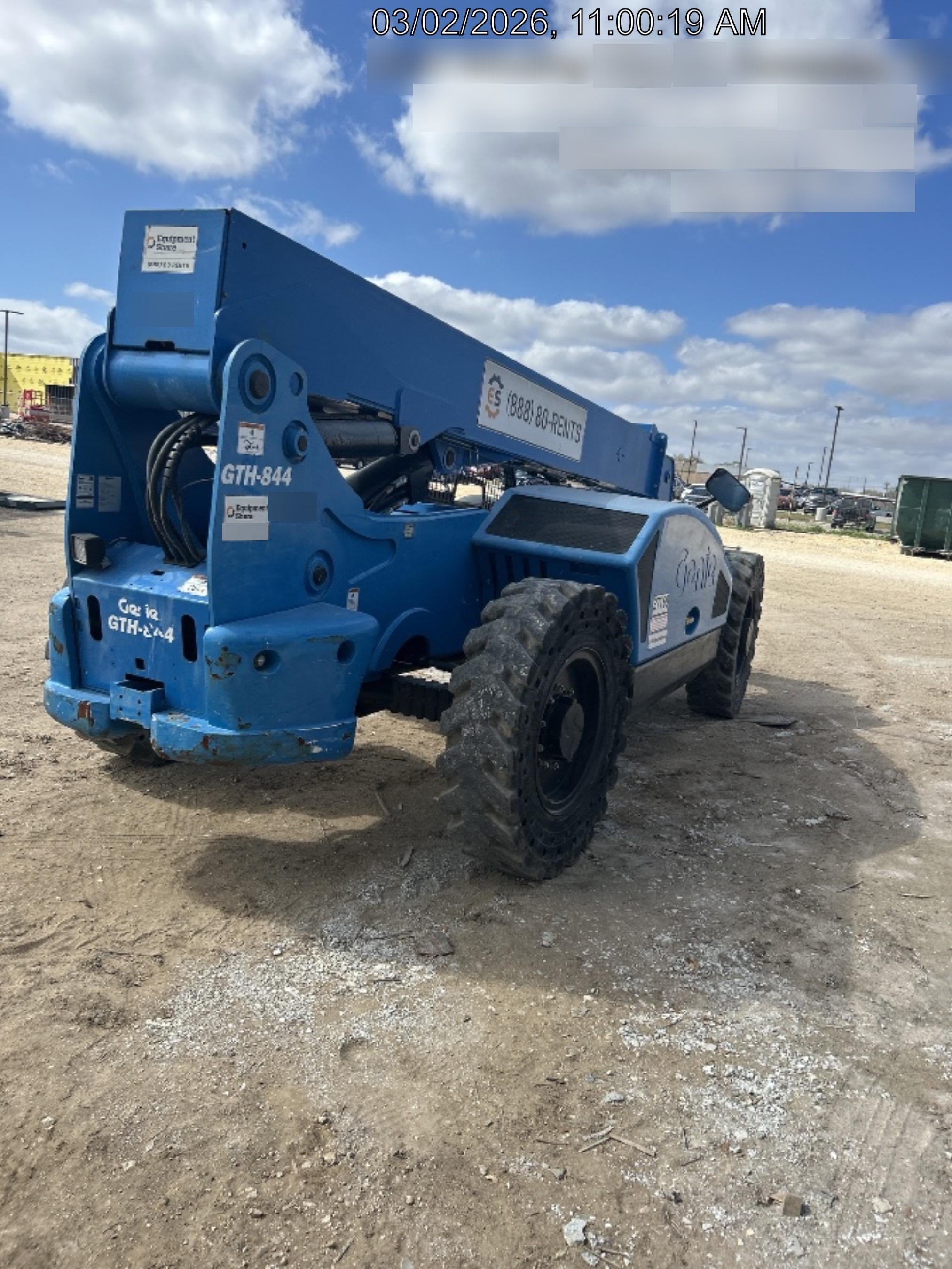 2019 Genie GTH-844 Canopy, Solid RT Tires, LED Work Lights, Beacon 60" QA Carriage, 48" Forks
