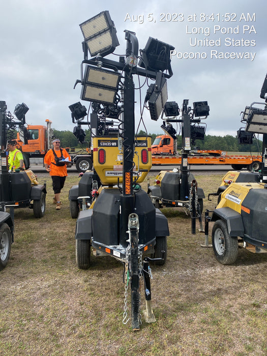 2022 Allmand NLV3GR (4) LED Light Fixture 350W, 23' Vertical Mast, 3kW Prime, Towable, Deep Sea L401, Leveling Jacks, Yanmar T4F 5.8hp