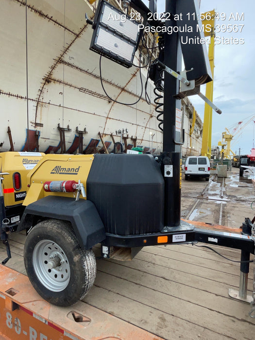 2022 Allmand NLV3GR (4) LED Light Fixture 350W, 23' Vertical Mast, 3kW Prime, Towable, Deep Sea L401, Leveling Jacks, Yanmar T4F 5.8hp