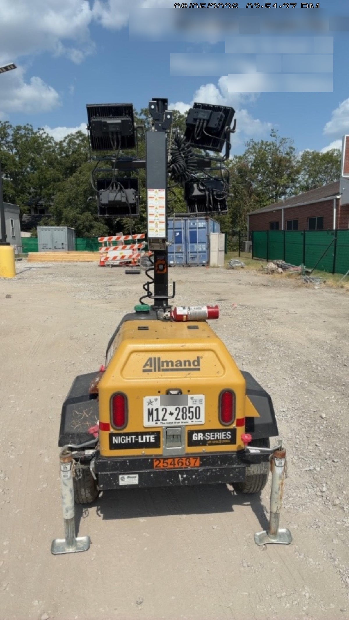 2022 Allmand NLV3GR (4) LED Light Fixture 350W, 23' Vertical Mast, 3kW Prime, Towable, ES Decals, T3