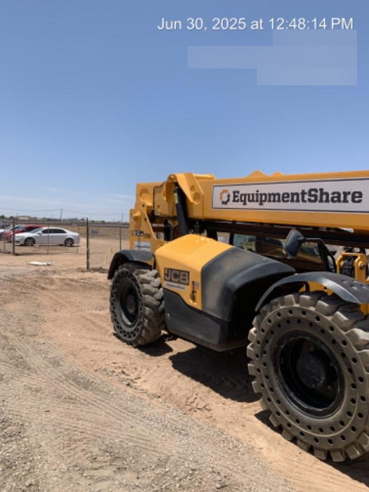 2019 JCB 510-56 74 HP w/Open ROPS, Beacon, Aux Hydraulics, Worklights, Solid Tires w/60" Carriage/Forks