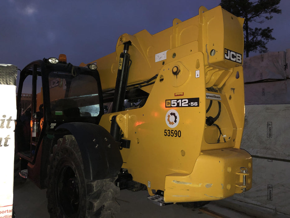 2019 JCB 512-56 Canopy, 109 HP, Solid Tires, STD Worklight, Beacon, Aux Hydraulics, Lifting Eye, Back up Alarm w/66" Carriage/60" Forks