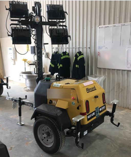 2022 Allmand NLV3GR (4) LED Light Fixture 350W, 23' Vertical Mast, 3kW Prime, Towable, Deep Sea L401, Leveling Jacks, Yanmar T4F 5.8hp