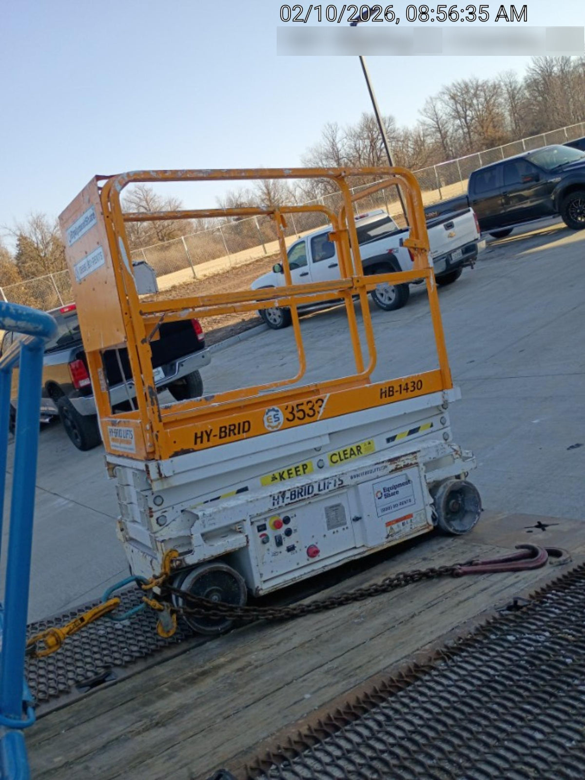 Custom Equipment HB-1430 Hy-Brid Scissor Lift
Platform capacity up to 670 lbs
Working height up to 20 ft
Weighs under 1,700 lbs
Non-marking wheels