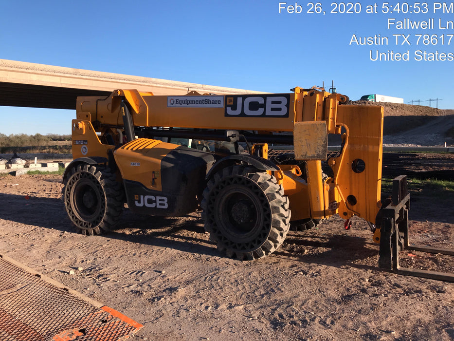 2019 JCB 510-56 Canopy, 74 HP, Solid Tires, STD Worklight, Beacon, Aux Hydraulics, Lifting Eye, Back up Alarm w/66" Carriage/60" Forks