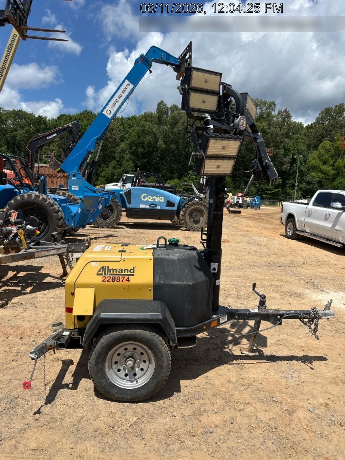 2022 Allmand NLV3GR (4) LED Light Fixture 350W, 23' Vertical Mast, 3kW Prime, Towable, Deep Sea L401, Leveling Jacks, Yanmar T4F 5.8hp