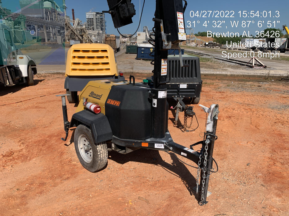 Allmand NLV3GR (4) LED Light Fixture 350W, 23' Vertical Mast, 3kW Prime, Towable, Deep Sea L401, Leveling Jacks, Yanmar T4F 5.8hp