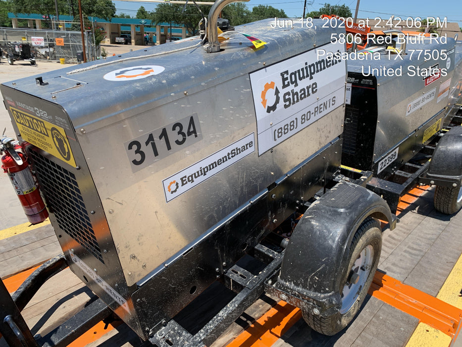 2019 Lincoln Electric Vantage 322 Welder Ready-Pak 3, Two wheel trailer, Fender and Light kit, Cable Rack