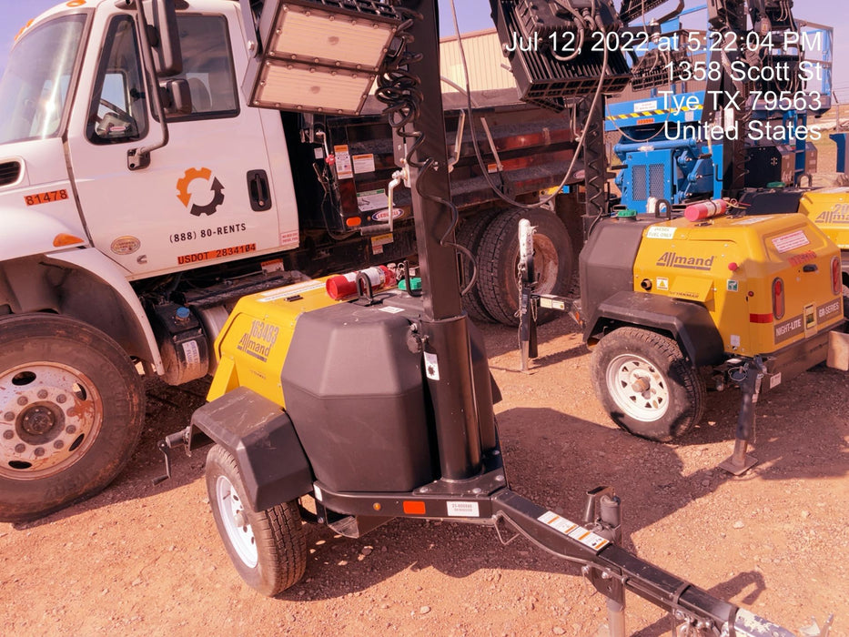 2021 Allmand NLV3GR (4) LED Light Fixture 350W, 23' Vertical Mast, 3kW Prime, Towable, Deep Sea L401, Leveling Jacks, Yanmar T4F 5.8hp