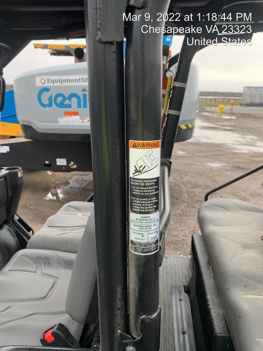 2021 Kubota RTV-X1140W-H Plastic Canopy, Windshield Acrylic Clear, LED Strobe Light, Wire Harness Kit, Back up Alarm