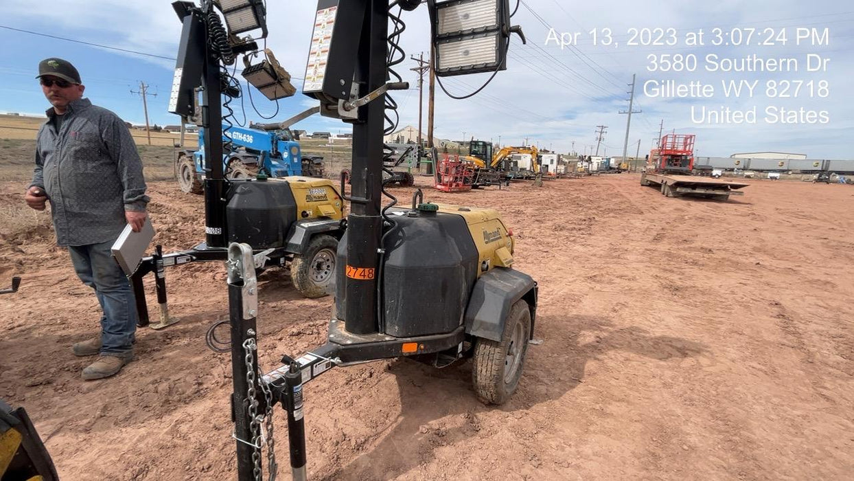 2022 Allmand NLV3GR (4) LED Light Fixture 350W, 23' Vertical Mast, 3kW Prime, Towable, ES Decals, T3