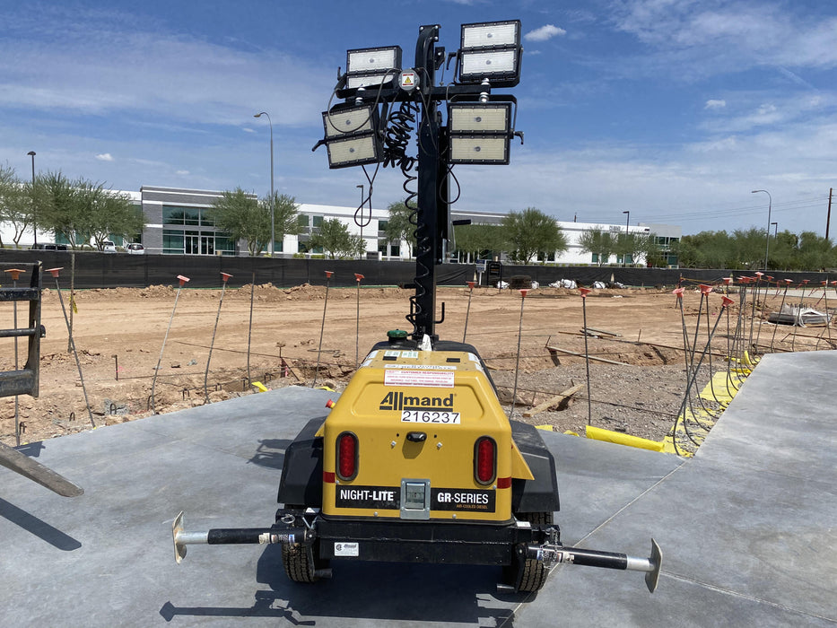 2022 Allmand NLV3GR (4) LED Light Fixture 350W, 23' Vertical Mast, 3kW Prime, Towable, Deep Sea L401, Leveling Jacks, Yanmar T4F 5.8hp