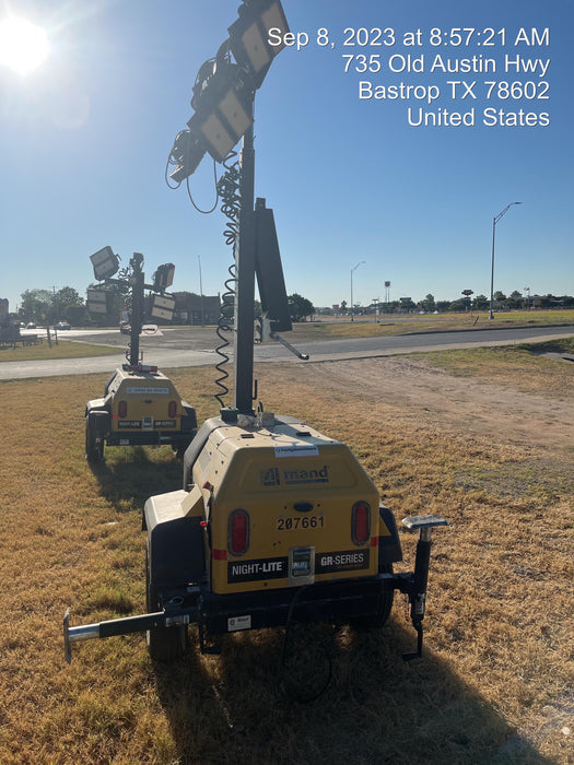 2022 Allmand NLV3GR (4) LED Light Fixture 350W, 23' Vertical Mast, 3kW Prime, Towable, Deep Sea L401, Leveling Jacks, Yanmar T4F 5.8hp