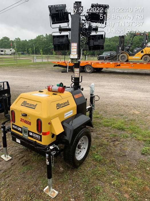 2022 Allmand NLV3GR (4) LED Light Fixture 350W, 23' Vertical Mast, 3kW Prime, Towable, Deep Sea L401, Leveling Jacks, Yanmar T4F 5.8hp